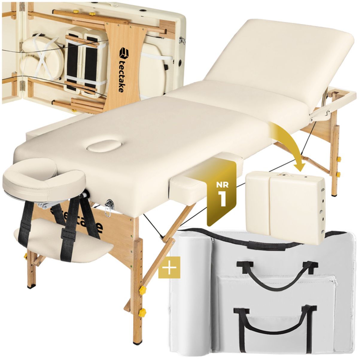 Tectake Table De Massage Pliante 3 Zones Beige Housse De