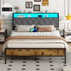 Lit 140 x 190 cm avec Sommier en Métal - NHHF - Cadre de Lit - Rangement sous Le Lit -Lit 2 Personnes avec LED - Noir