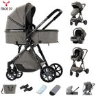 Poussette combinées cosy 3 en 1 Magic ZC, Poussette de luxe voyage, Poussette pliage automatique qualité, sac à maman, Gris Foncé