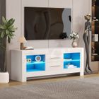 Dripex Meuble TV avec lumières LED Unité TV,Unité de divertissement à façade brillantes blanches,Blanc,130cm