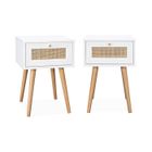 SWEEEK Lot de 2 tables de chevet décor bois blanc et cannage avec 1 tiroir