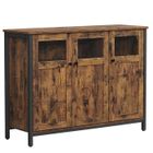 VASAGLE Meuble de Rangement, Buffet, avec Placard 3 Portes, Cadre en Acier, Style Industriel, Marron Rustique et Noir d'encre