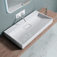Lavabo suspendu avec bonde vasque à poser blanc 90x46x11cm évier Sogood Colossum 19-900 rectangulaire sans percage du robinet