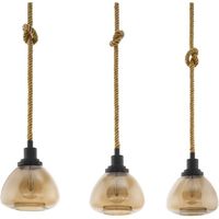 Eglo Suspension Rampside 3 Ampoules Vintage Au Design Industriel en Acier, Couleur  Noir, Marron, Verre Ambre, Culot  E27