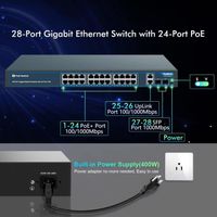 YuanLey 28 Port PoE gigabit Switch avec 24 Ports PoE+400W,2 Ports uplink Gigabit,2 SFP,métal Robuste pour Montage sur Bureau/Rack