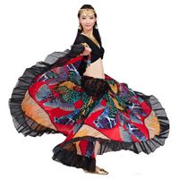 Costumes de danse du ventre en mousseline de soie imprimé fleur, jupe gitane 96cm, 1 manteau + 1 jupe