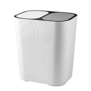 gris pour bureau avec 2 compartiments capacité de 2 x 15 L poubelle en plastique chambre YUSHI Poubelle de cuisine cylindrique amovible double conteneur avec séparateur salle de bain 