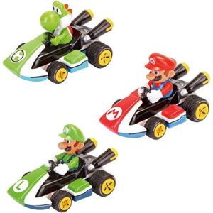 VOITURE - CAMION Pack 3 Voitures Pull And Speed Mario Kart 8 - Jouet rétro-friction - Echelle 1:43