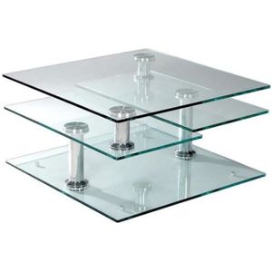 TABLE BASSE Table basse MOVING modulable en verre transparent piétement chrome transparent Verre Inside75
