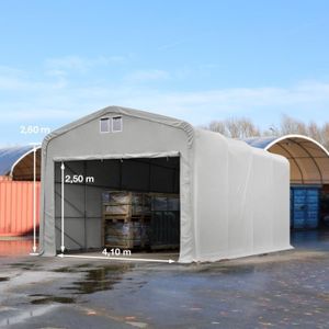 TONNELLE - BARNUM Hangar TOOLPORT 5x8 m - Toile PVC gris - Porte 4,1