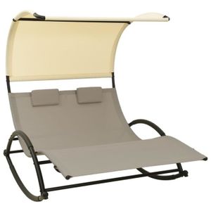 CHAISE LONGUE VX - Chaise longue double avec auvent Textilène Taupe et crème
