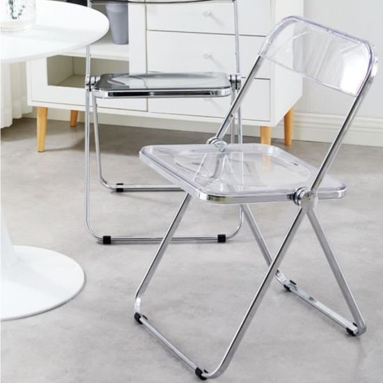 Chaise de Salle a Manger Pliante ZHONGLI - Lot de 2 - Acrylique Blanc Transparente - 46x46x77cm