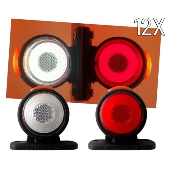 4 Feux LED Latéraux 12V/24V Pour Camion, Van, Remorque - Blanc Et Rouge, étanches IP67, Résistants Aux Chocs