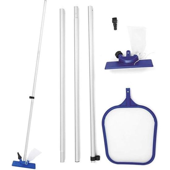 Kit Nettoyage Piscine - Épuisette Télescopique 187cm & Brosse - Maille Fine Pour Feuilles Et Débris