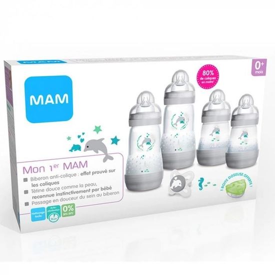 Kit de naissance MAM - Biberon Anti-Colique Gris 1er Age - Tétine Lent -  160 ml - Plastique - Cdiscount Puériculture & Eveil bébé