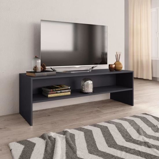 Meuble TV Gris - MEUBLE HI-FI - 120 x 40 x 40 cm - Aggl - Buffet Bas - Salon Haut de gamme