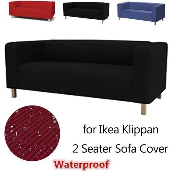Housse de Canapé 2 Places élastique Coton Sergé Pour Ikea Klippan Noir L33991