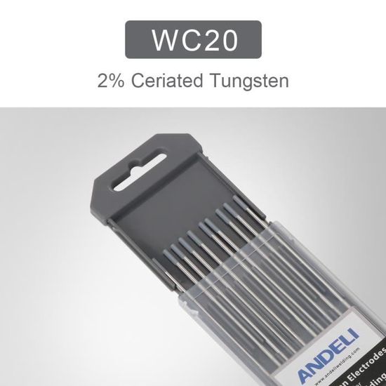 Électrodes Tungstène WC20 2% Cérium Pour Soudage TIG - 1,6 Mm X 175 Mm - Lot De 10