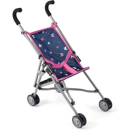 Petite poussette de jogging LOLA Rose et Bleu Papillons pour poupée Petite poussette de jogging LOLA Rose et Bleu Papillons pour poupée