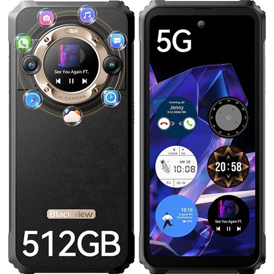 Blackview BL9000 Téléphone Portable Incassable 5G Double Écran 24Go+512Go 6.78" FHD+/120Hz 50MP+50MP 8800mAh/120W Android13 NFC Or