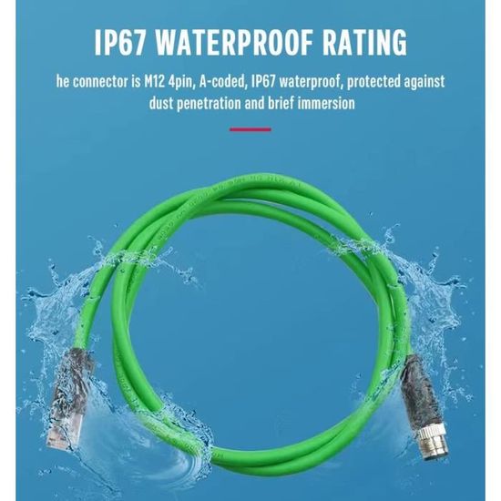 Câble Ethernet Industriel M12 4 Broches Vers RJ45 - Cat5e, Gaine PUR, 8 Mètres, Vert - Haute Flexibilité