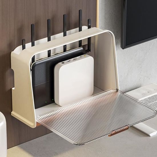Boîte De Rangement Mural Pour Routeur WiFi – Noir ABS – 24,5x6x14 Cm – Cache Câbles, Ventilation, Pose Facile Sans Perçage