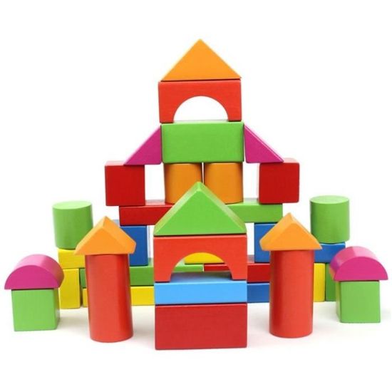 40PCS Jouet en Bois - Jeu de Construction - Cubes de Construction en ...