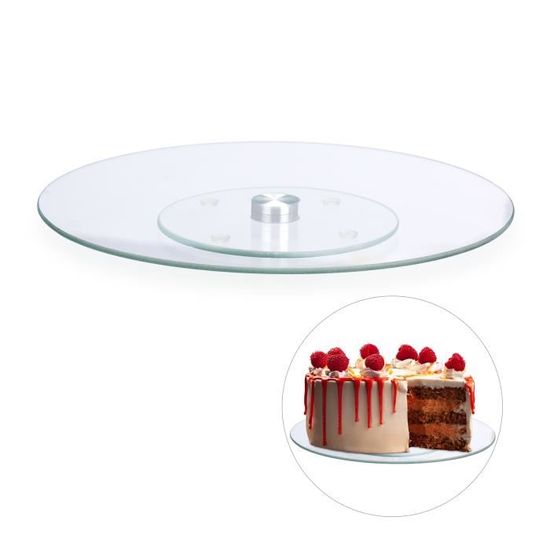 Relaxdays Plateau tournant 360° gâteaux Assiette présentation verre pâtisserie 30 cm servir décorer, transparent