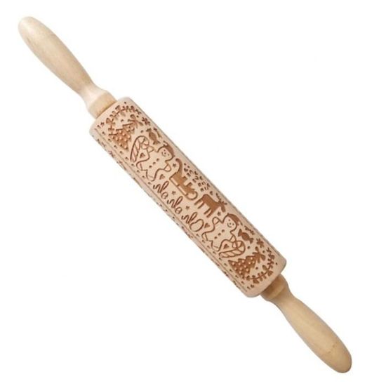 Rouleau à Pâtisserie En Bois Gravé 3D - Motifs Fenêtre - 35cm - Hêtre Naturel - Pour Biscuits Décorés