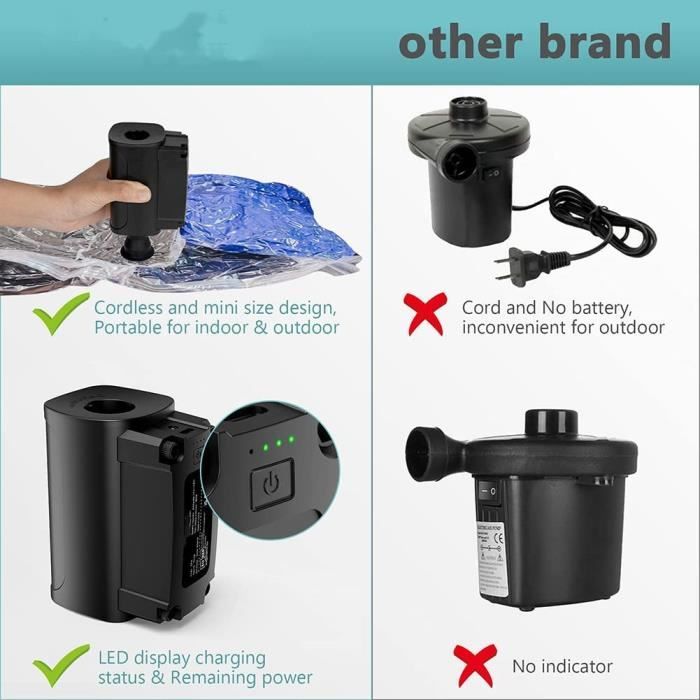 Pompe à Air électrique Sans Fil 3 En 1 | Batterie 2400 MAh | 5 Buses Incluses | Lampe De Camping | Pour Matelas, Piscine, Bateau Gonflable
