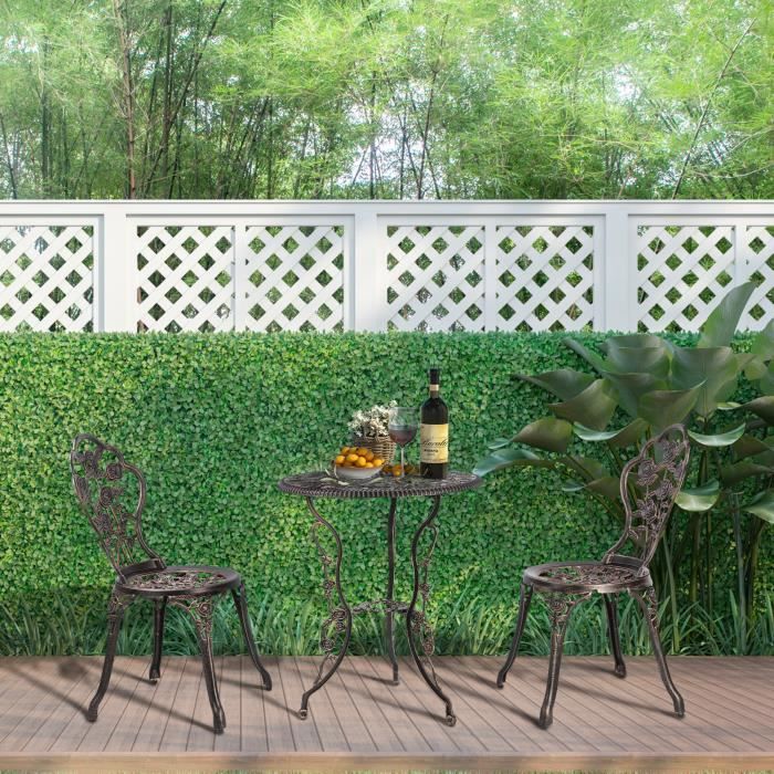 Ensemble Table de Balcon Bistro pour Jardin 3 Pièces Table de Terrasse Table de Jardin en Fer Aluminium Ø60 x 68cm Bronzé