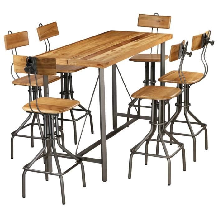 Tidyard Ensemble de Bar 7 pcs - Table de Bar avec Chaises - Table de Cuisine Bois de Teck Recyclé Massif
