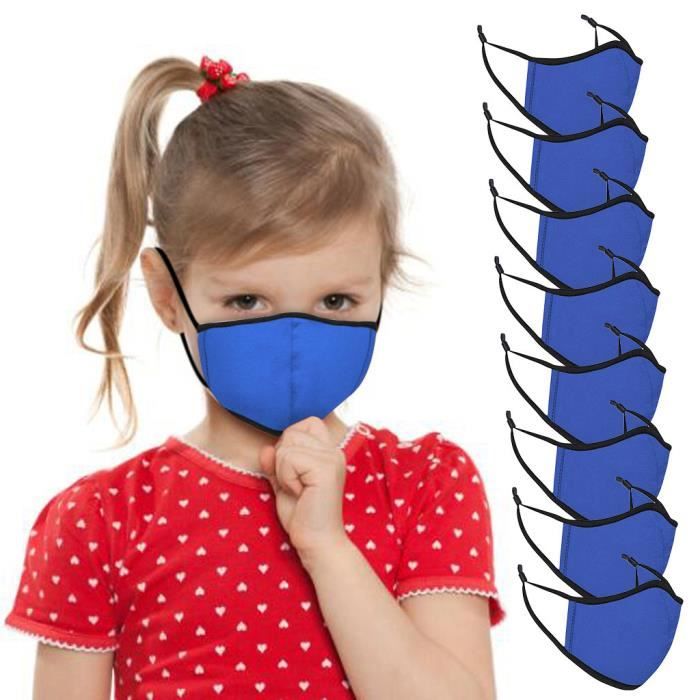 La Couture Pure De Couleur Des Enfants A Lavé Et Réutilisé Le Masque 8Pcs Pour Garçons Filles -FLZ200815008BU@ma19811