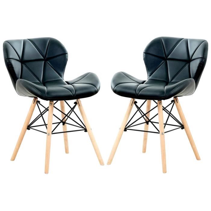 CECILIA EIFFEL - Lot de 2 Chaises design en Simili Cuir Noires - Inspiration Scandinave - Salle à Manger, Salon, Bureau ou Cuisine