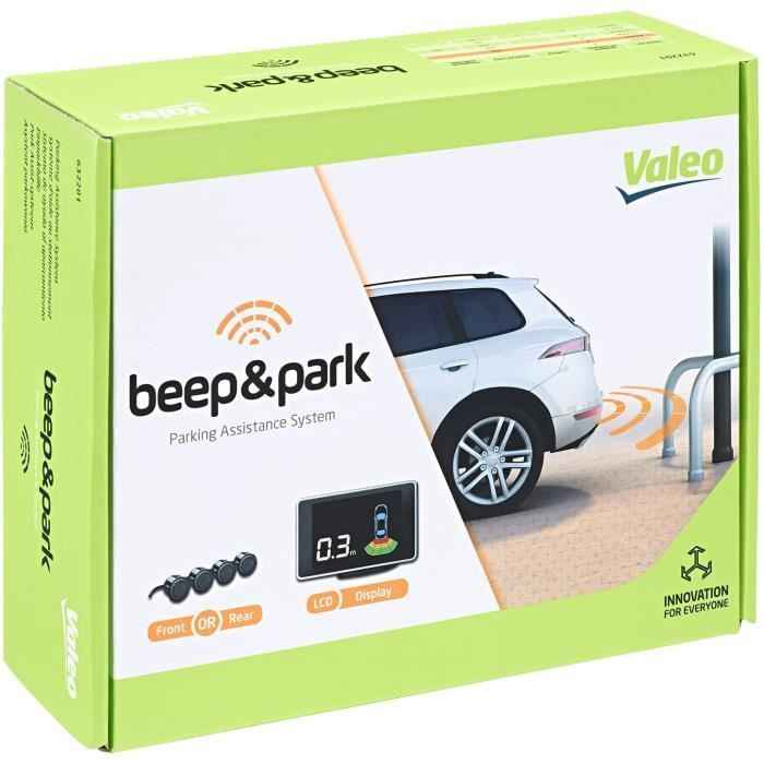 Valeo Beep&Park, Aide au Stationnement Avec 4 Capteurs Et Écran LCD Pour Front-Oder Montage Arrière, Article Numéro 632201, Noir