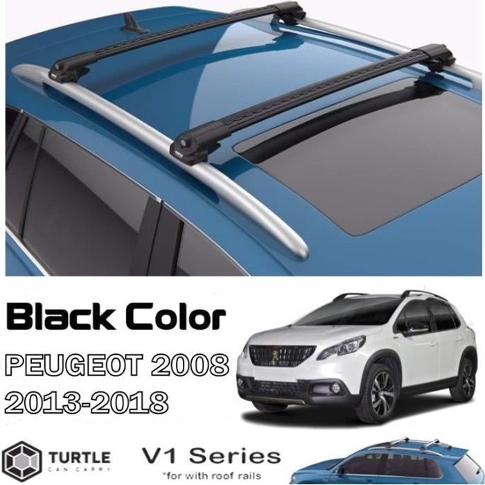 Barres de toit pour Peugeot 2008 04-2013>2018 transversales, alu noir (le jeu de 2) série Turtle V1 avec serrures