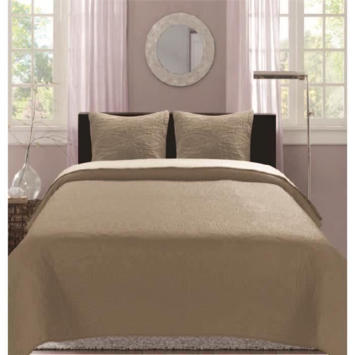 Taupe & Beige - Couvre-lit boutis - bi - color - Lit 2 places - 3 pièces (220x240cm)