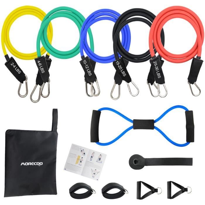 MORECOO Kit Fitness Bande d'Exercice Musculation Latex 12 PCS, Elastique Musculation Résistance Bande Expander pour Homme et Femme,