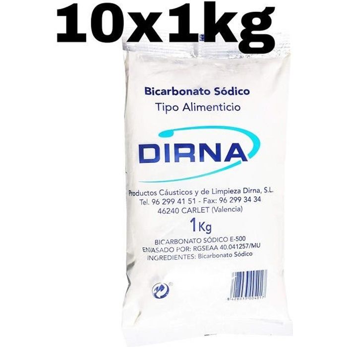 Kit 10 x Sac 1KG - Bicarbonate de soude DIRNA alimentaire Excellente alternative pour le nettoyage domestique et les soins personnel