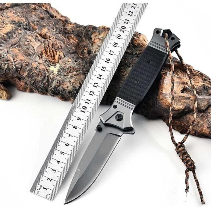 Transporter Couteau Pliant Petit Multi Outil de poche Couteau de Survie avec clip acier Couteau à une main Chasse noir métal Couteau