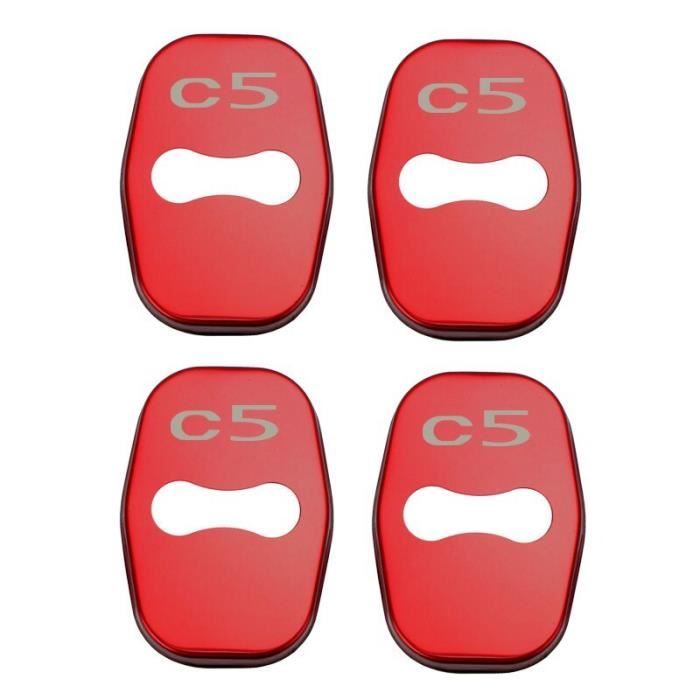 Décoration Véhicule,Housse de serrure de porte de voiture, 4 pièces, en acier inoxydable, accessoire pour citroën - Type for C5 red