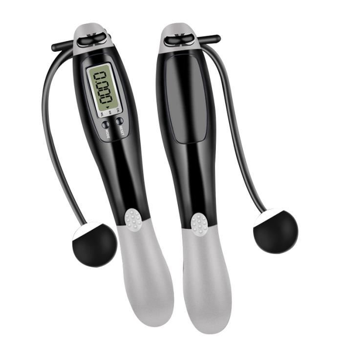 Noir 2 - Corde à sauter électronique sans fil, gymnastique, Fitness, intelligente, avec écran LCD, compteur d