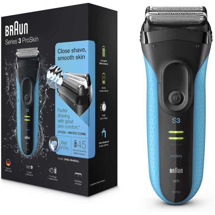 BRAUN Rasoir électrique Series 3 ProSkin 3040s Wet & Dry rechargeable - Bleu