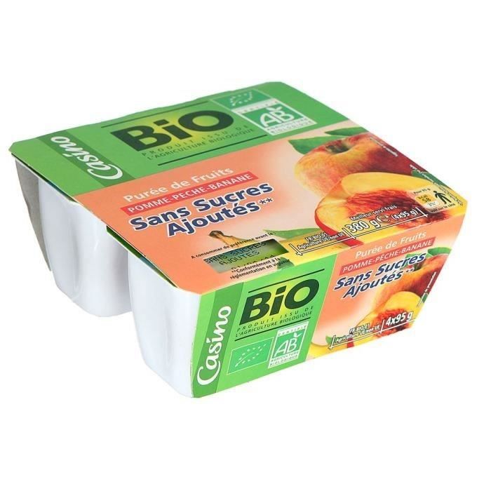 CASINO Bio Purée Pomme pêche banane - 4x95 g