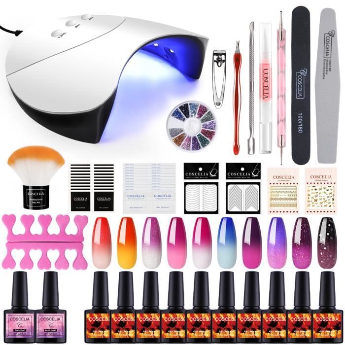36W LED/UV Lampe Séchoirs Vernis à Ongle Couleurs Température Changée Semi Permanent Soak Off Polish Gel Base Coat Top Coat Kit Nai