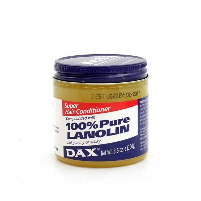 Dax super lanoline contient de la lanoline 100% pure pour hydrater, ramollir, conditionner et rendre les cheveux plus maniables.