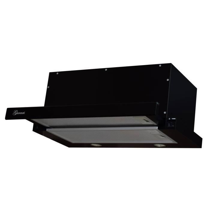 GURARI GCH B 135 BL+Filtre à charbon , Hotte aspirante à déflecteur plat 60cm encastrable 1000m³/h noir+filtre à charbon