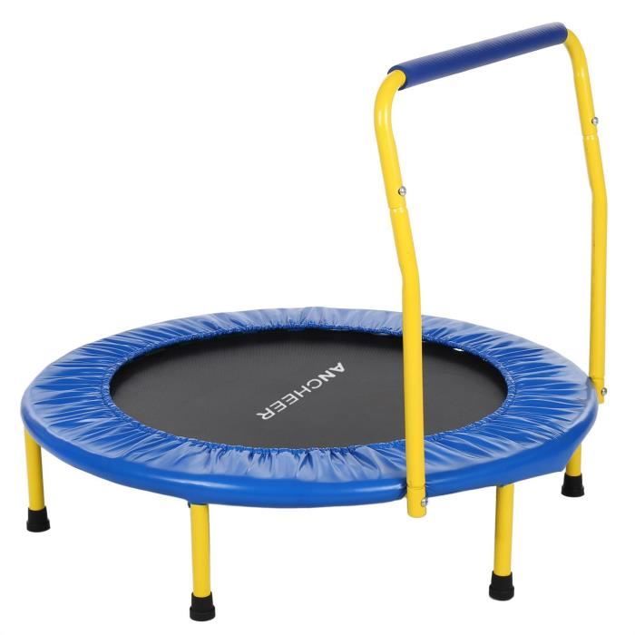 Mini Trampoline fitness sport Ø 91.4cm Max charge 68 kg avec housse de couverture rembourrée pour enfant -Bleu