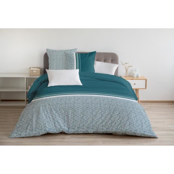 Housse de Couette 3 Pièces - 100% Coton 57 Fils - 2 Personnes 240x260 cm - TILT Vert Celadon