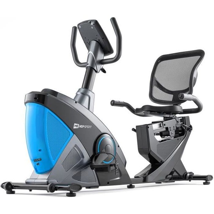 HOP-SPORT Vélo d'appartement Semi-Allongé, Masse d'inertie 18,5 kg, HS-070L Helix Résistance électromagnétique, Siège réglable